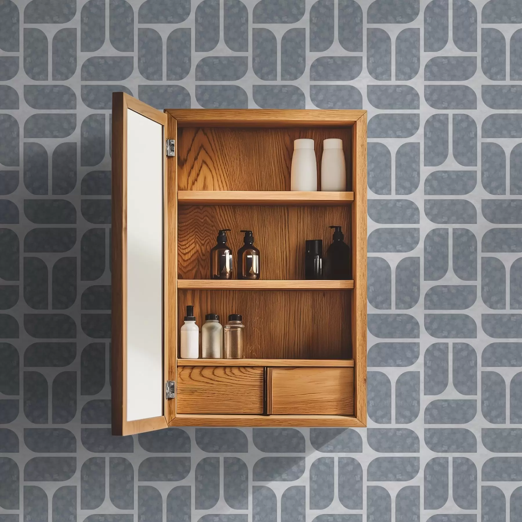 fotószőnyeg Szürke mozaik, lekerekített és téglalap alakú formák váltakozásával a01069