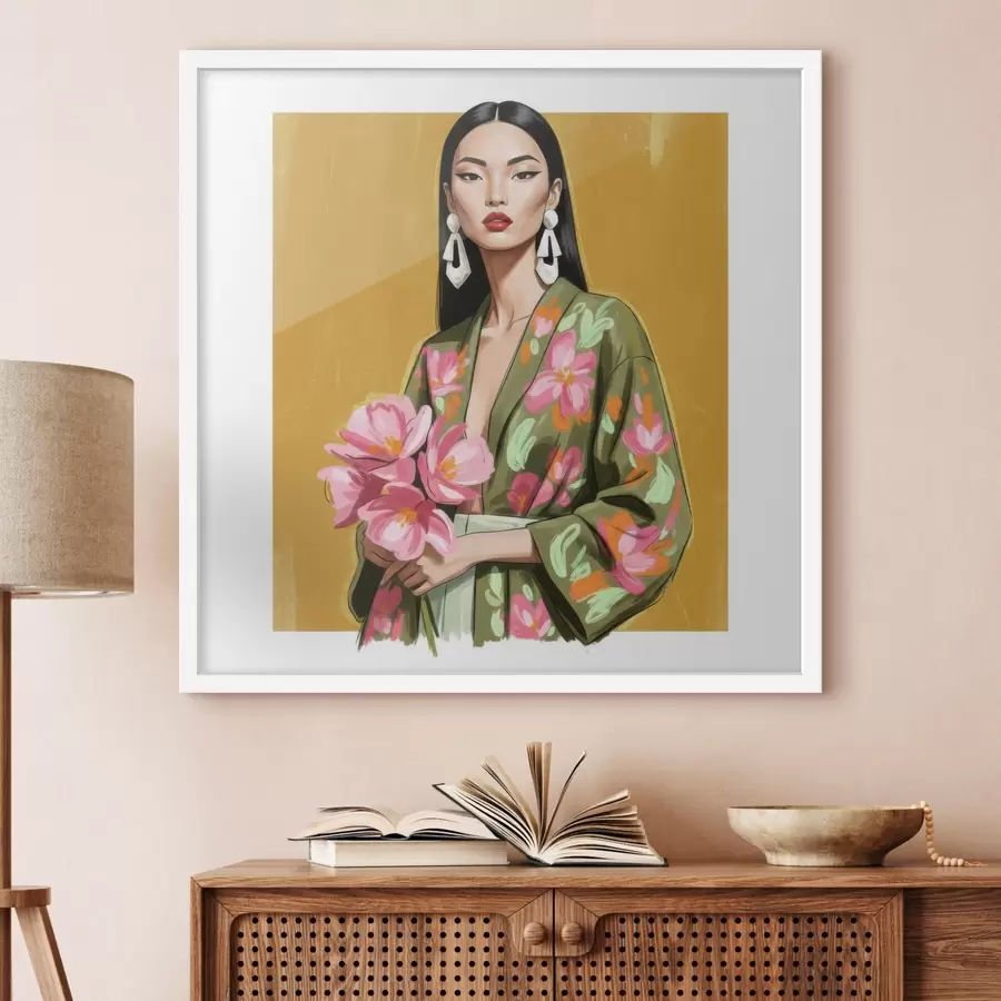 fotószőnyeg Lány virágcsokorral f46850