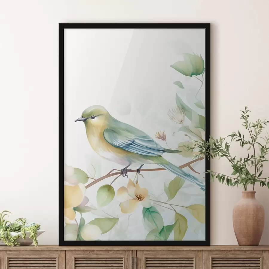 fotószőnyeg Titmouse egy ágon, imitált akvarell f46892