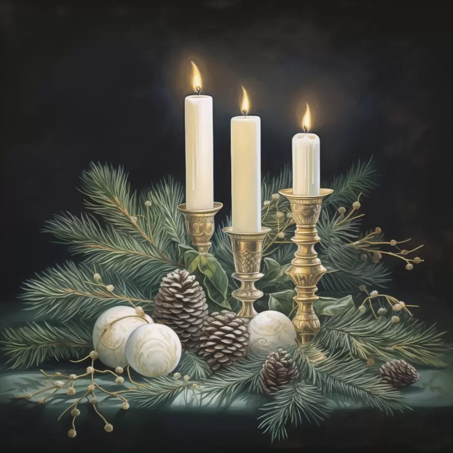 fotószőnyeg Újévi dekoráció, fenyőfa és gyertyák f46963