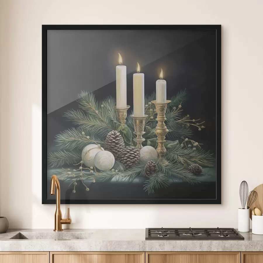 fotószőnyeg Újévi dekoráció, fenyőfa és gyertyák f46963