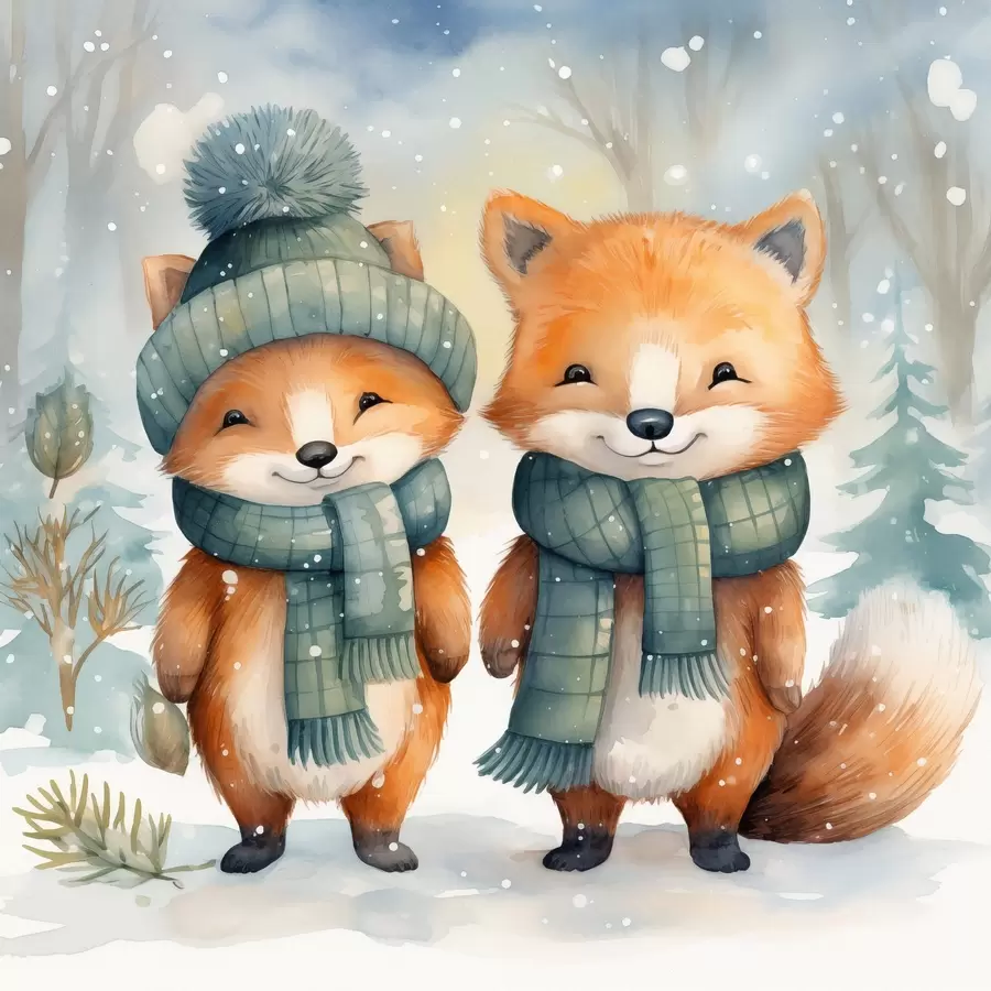 fotószőnyeg Két kis róka, akvarell utánzat f46969