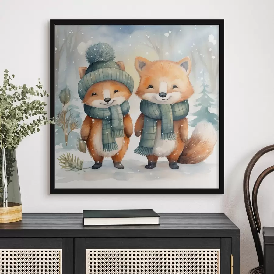 fotószőnyeg Két kis róka, akvarell utánzat f46969