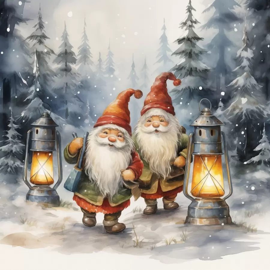 fotószőnyeg Újévi törpék, imitált akvarell f46970