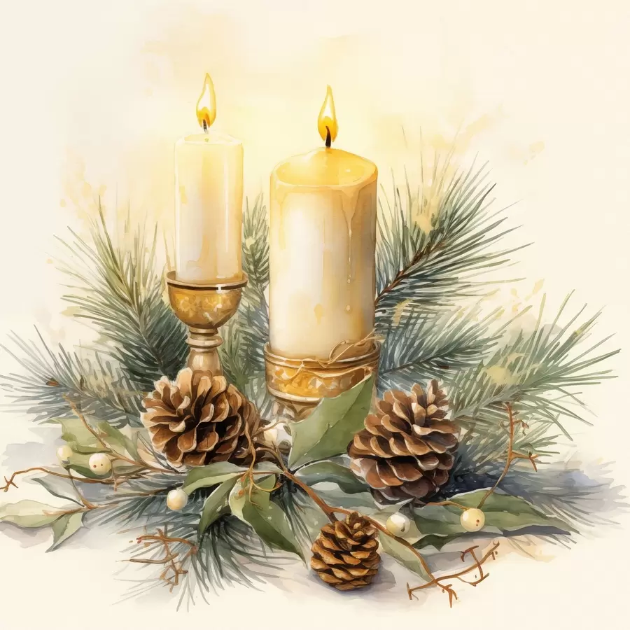 fotószőnyeg Elrendezés, újév, fenyőfa és gyertyák f46971