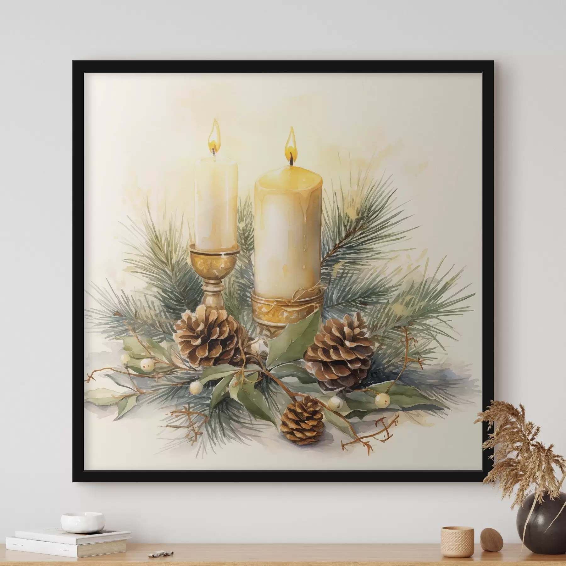 fotószőnyeg Elrendezés, újév, fenyőfa és gyertyák f46971