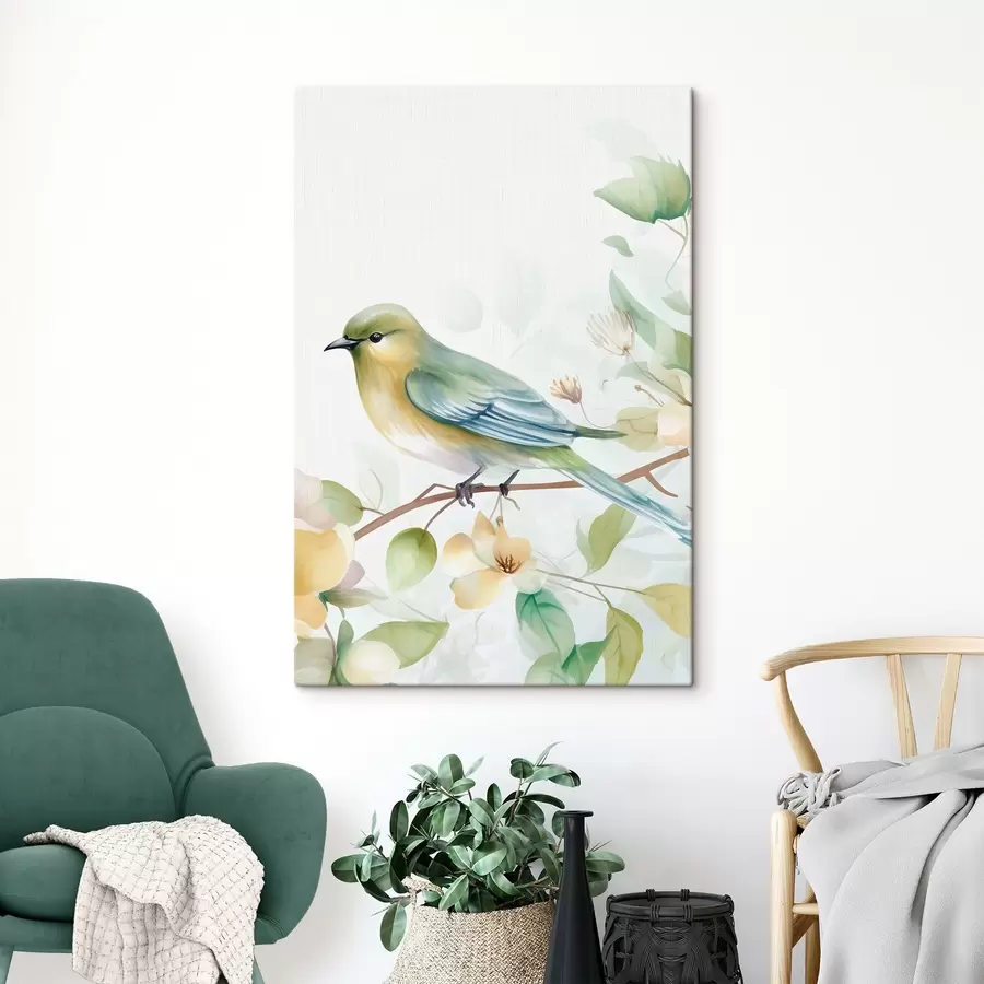 fotótapéta Titmouse egy ágon, imitált akvarell s46892