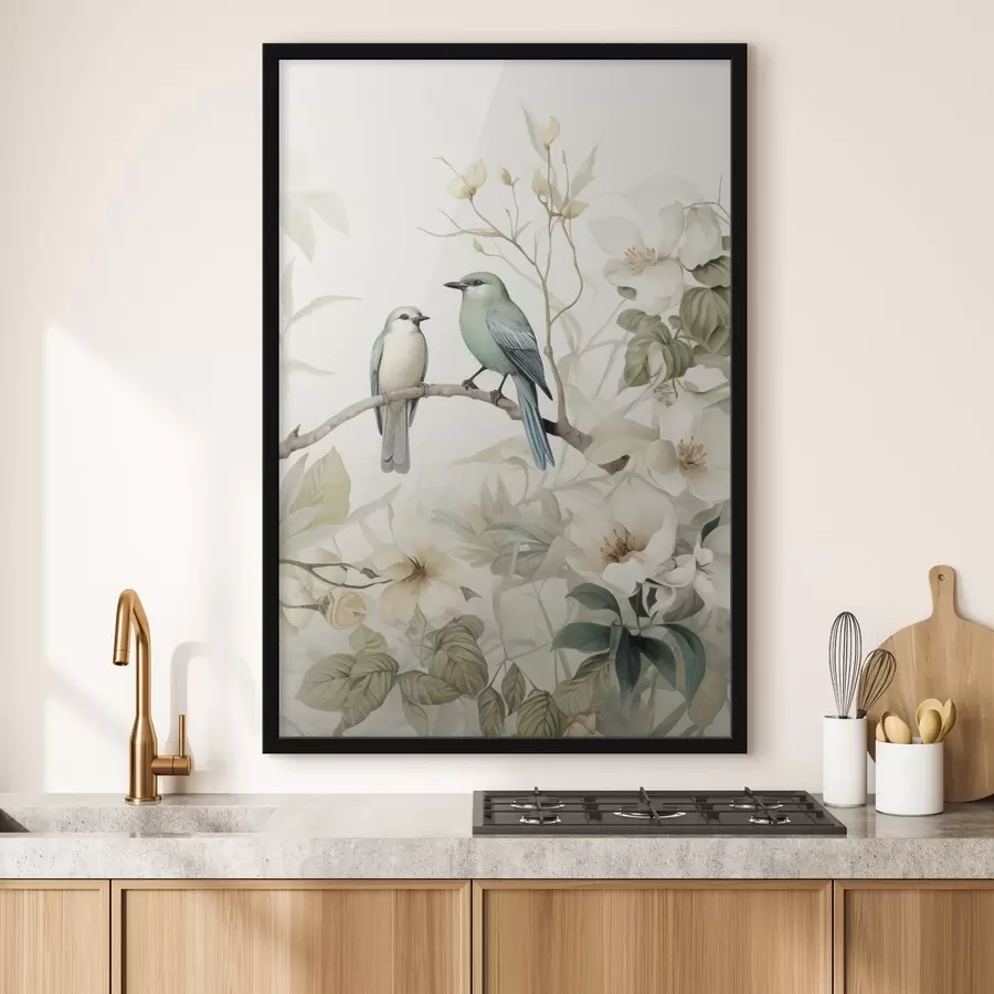 fotószőnyeg Két madár a jázmin ágain f46896