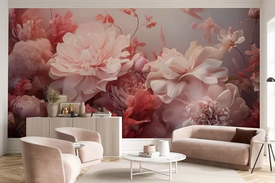 fotószőnyeg Térfogatos, porrózsaszín pünkösdi rózsák virágkompozícióban w09571