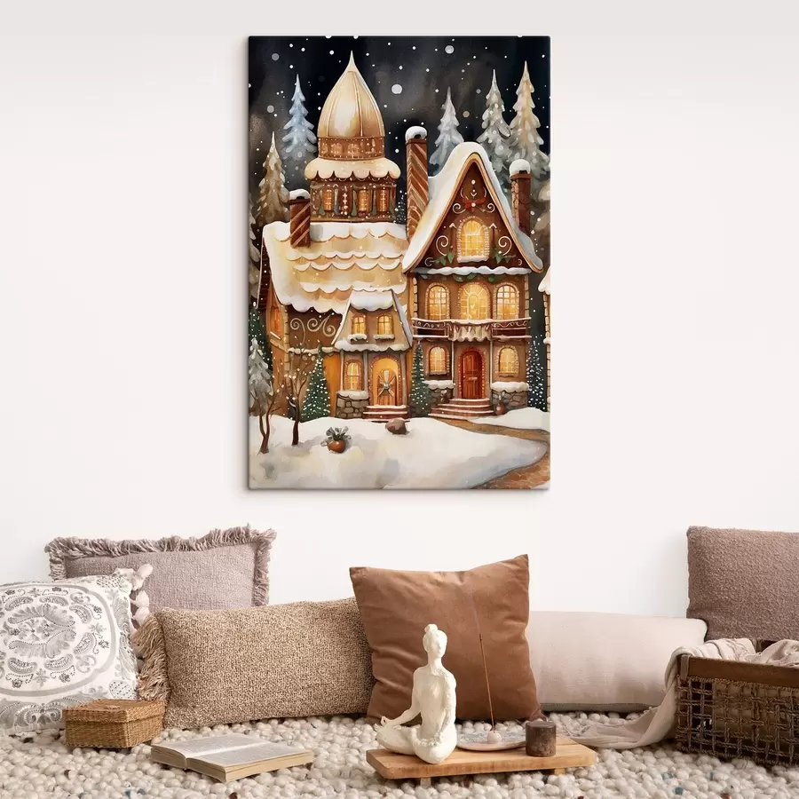 fotótapéta Hóval borított házak az erdőben s46985