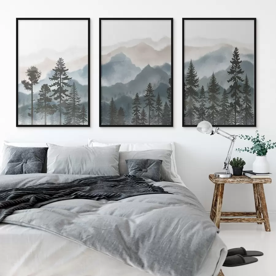 fotószőnyeg Nyugodt hegyek és fák sziluettjei d00244