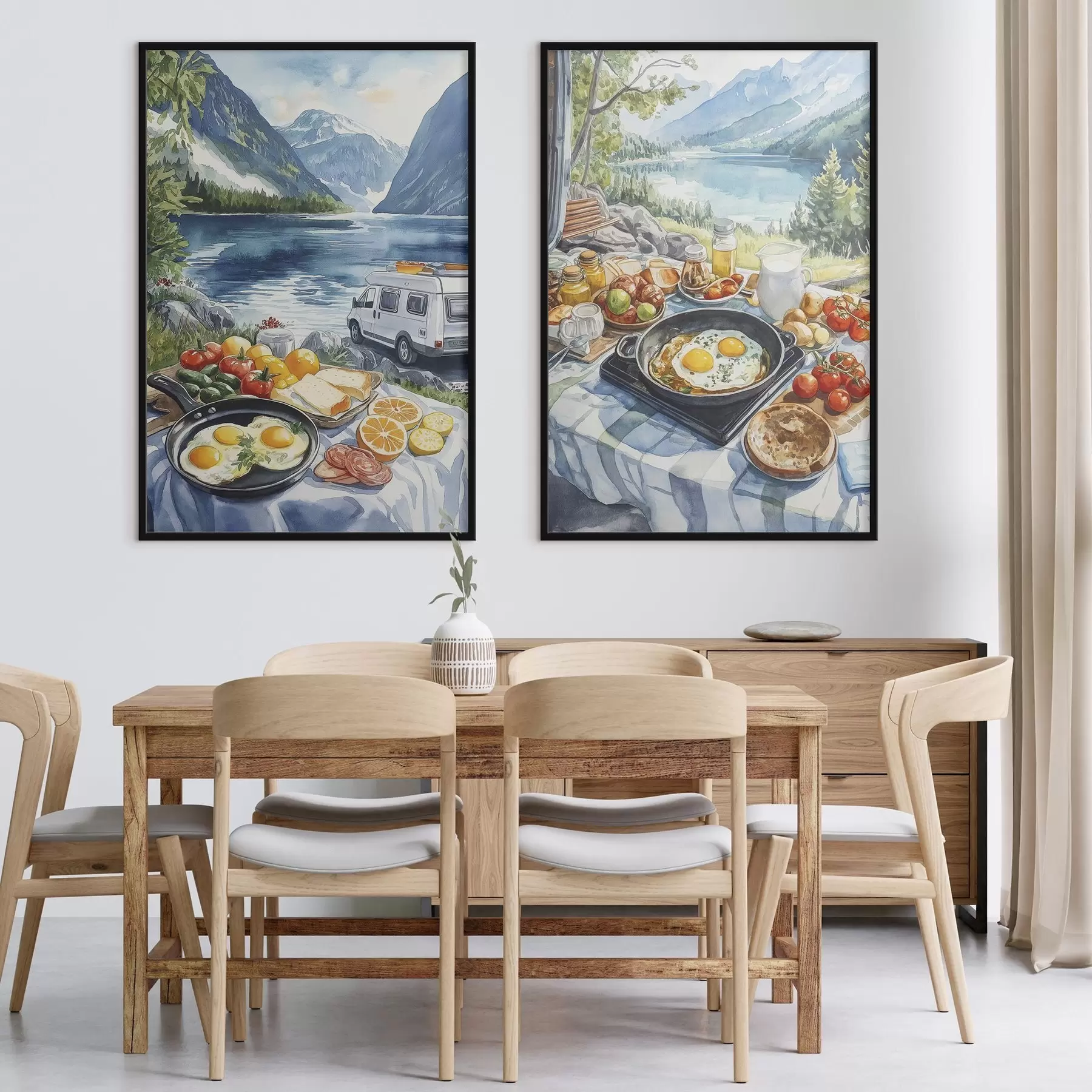 fotószőnyeg Reggeli a természetben, utazás, szabadtéri élet, akvarell stílus, Norvégia d00404