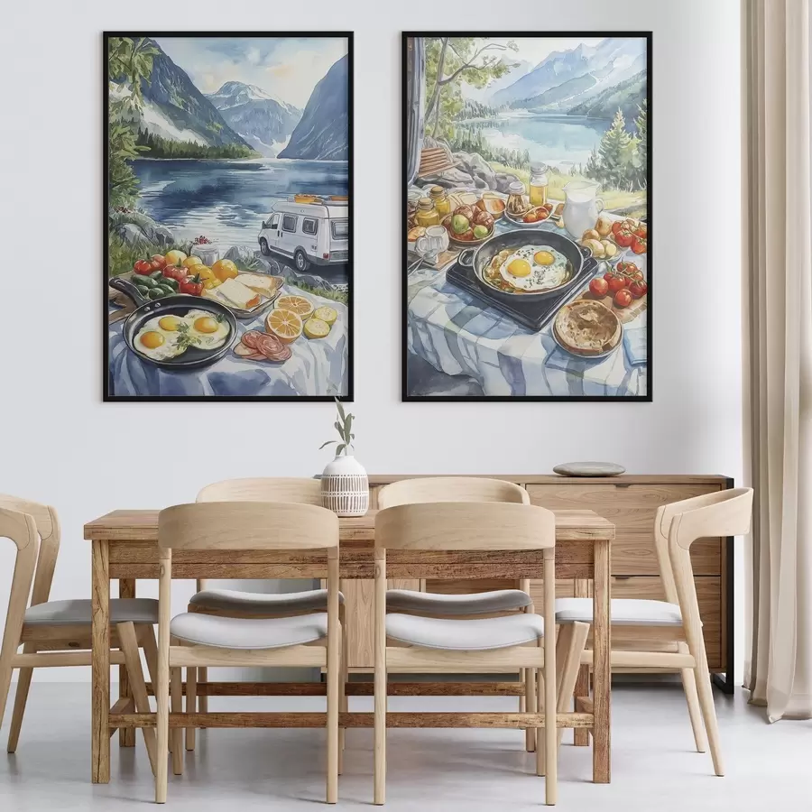 fotószőnyeg Reggeli a természetben, utazás, szabadtéri élet, akvarell stílus, Norvégia d00404