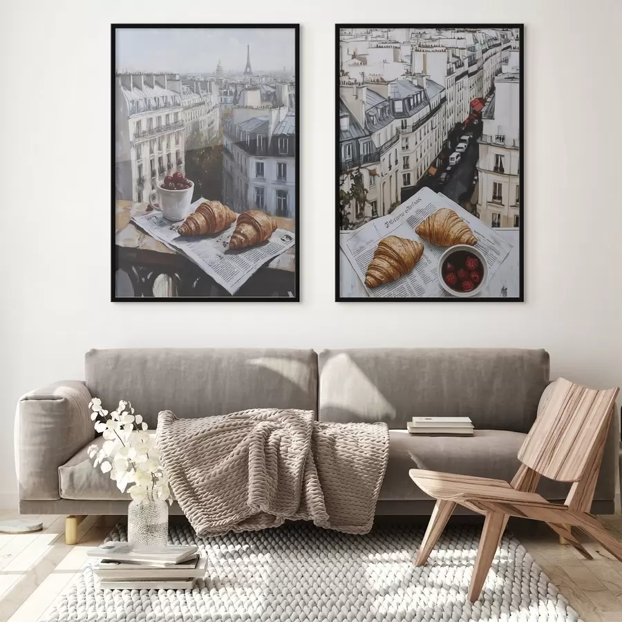 fotószőnyeg Városnézés egy párizsi erkélyen, Eiffel-torony, eper, kávé, napló d00445