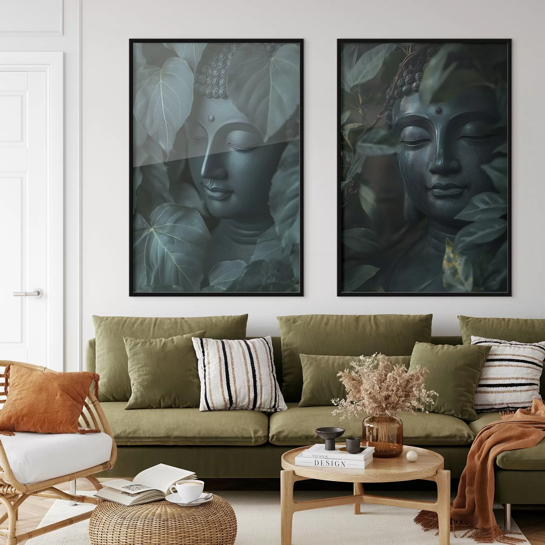 fotószőnyeg Meditáló Buddha a zöld levelek között, buddhizmus, trópusi, realizmus, realizmus d00447