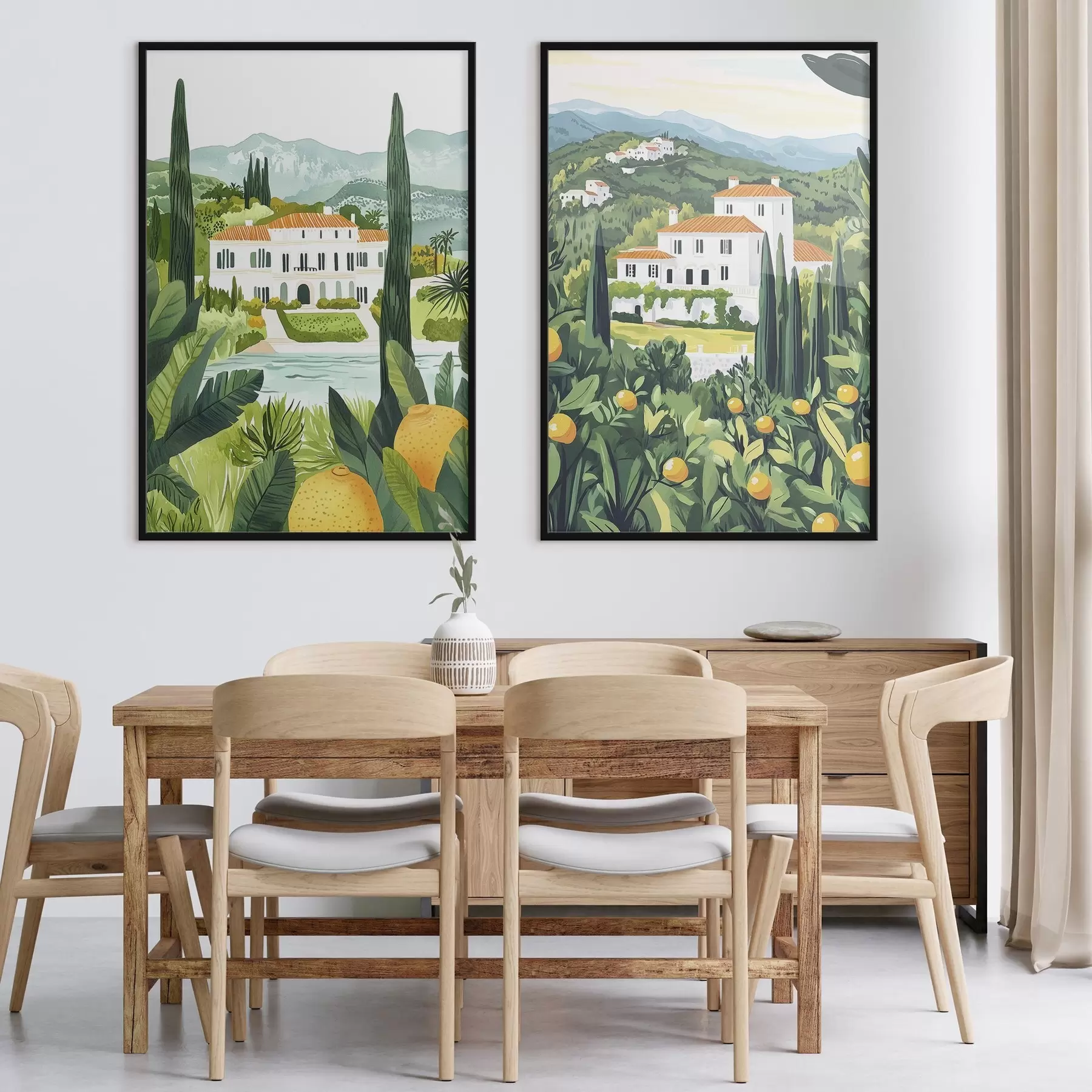 fotószőnyeg Mediterrán tájak fákkal és házakkal, tengerpart, Spanyolország d00450