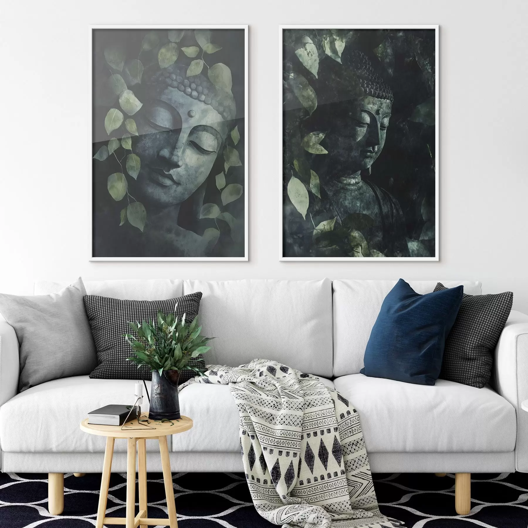 fotószőnyeg Zöld Buddha trópusi levelekben, akvarell stílusban d00451