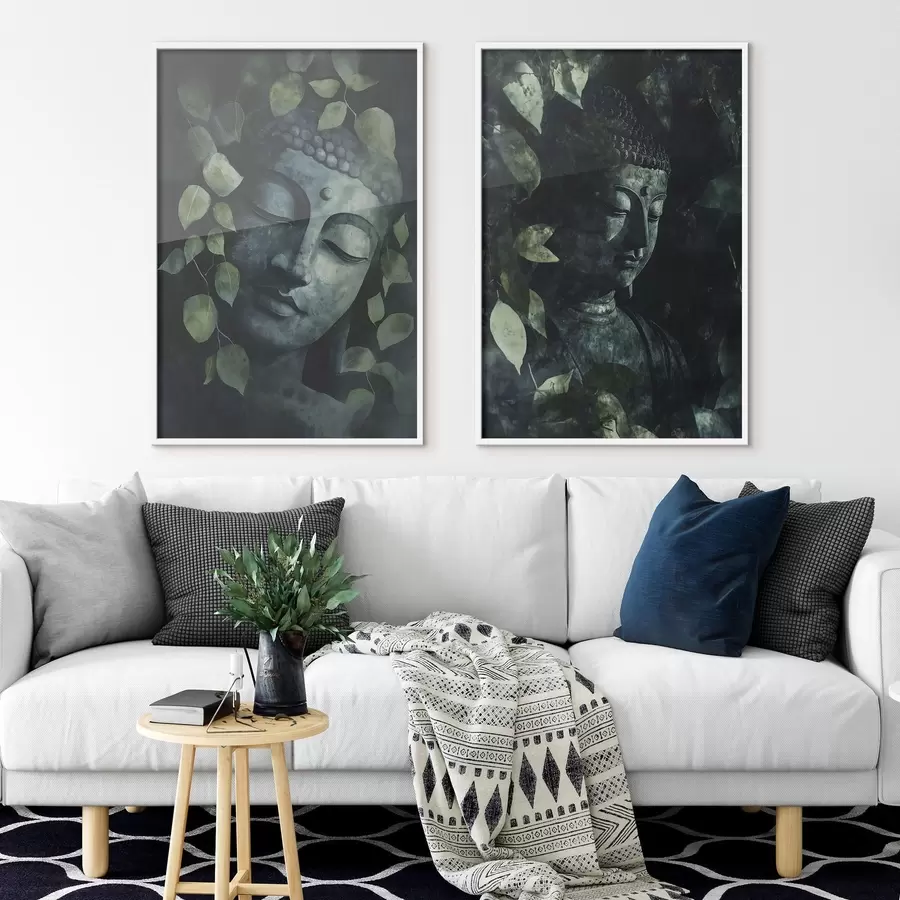 fotószőnyeg Zöld Buddha trópusi levelekben, akvarell stílusban d00451