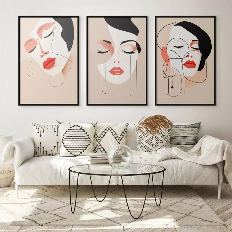 fotószőnyeg Harmónia, három arc, élénk színek d00454