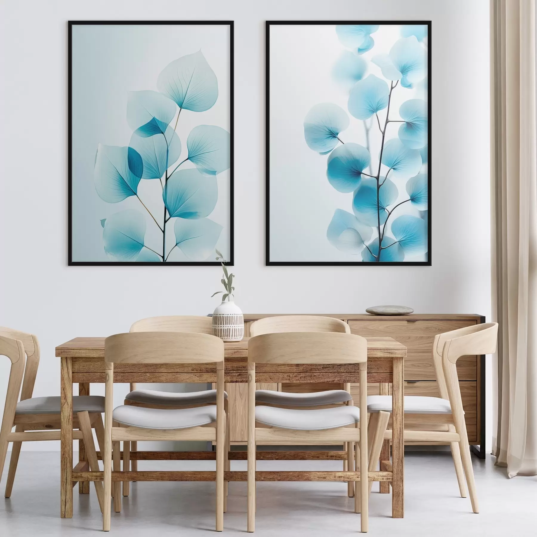 fotószőnyeg Ágak áttetsző kék levelekkel, finom erek láthatóak, könnyed és nyugodt kompozíció, minimalista esztétika d00522