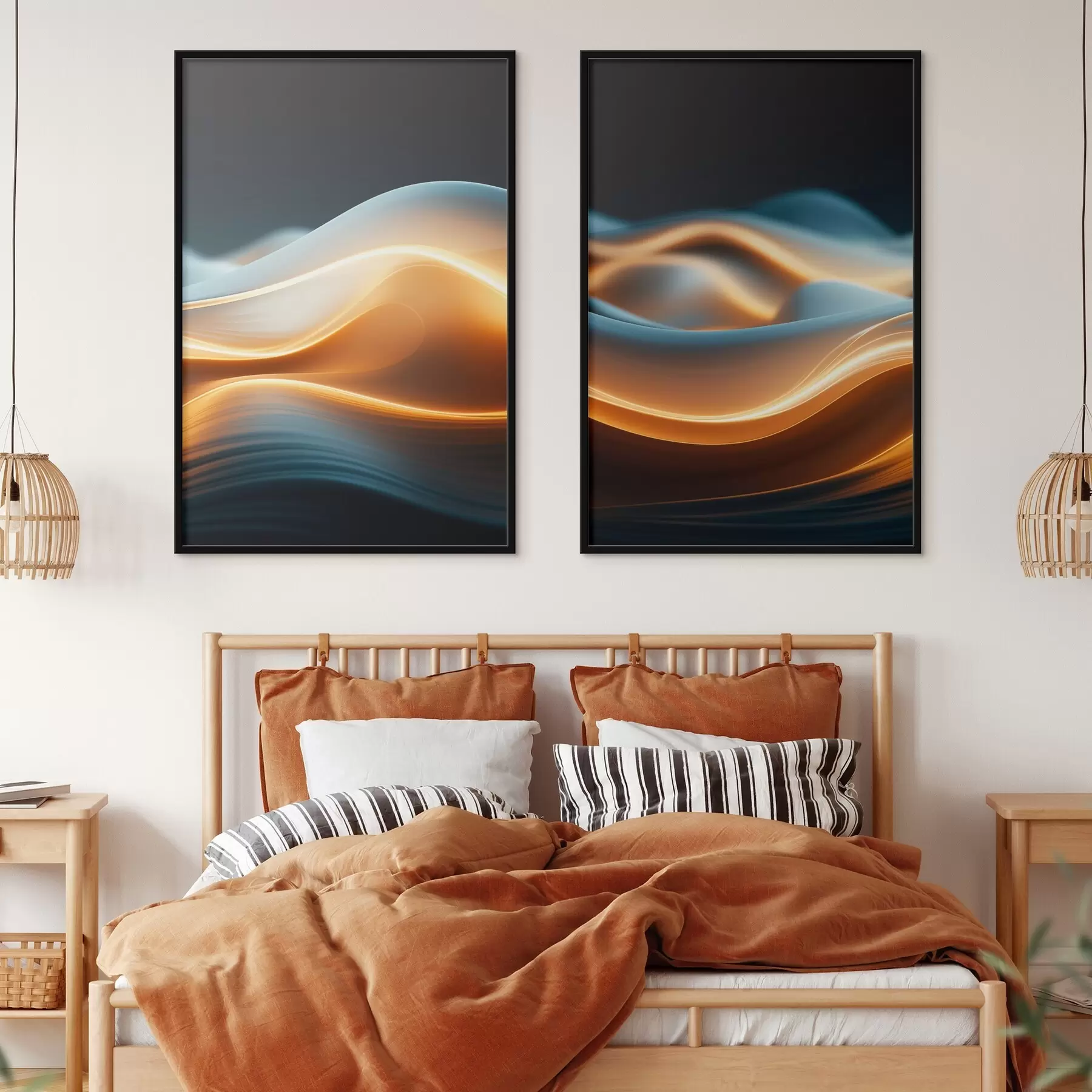 fotószőnyeg Absztrakt áramló formák narancssárga vonalakkal, sima görbék és vonalak, dinamikus kompozíció, sötét háttér d00526