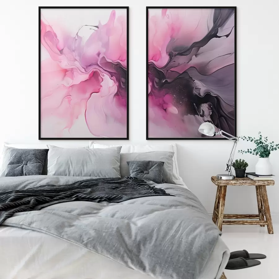 fotószőnyeg Absztrakt örvények rózsaszín, lila és fekete keverednek össze egy folyékony, szerves kompozícióban, ami a mozgás érzetét kelti d00532