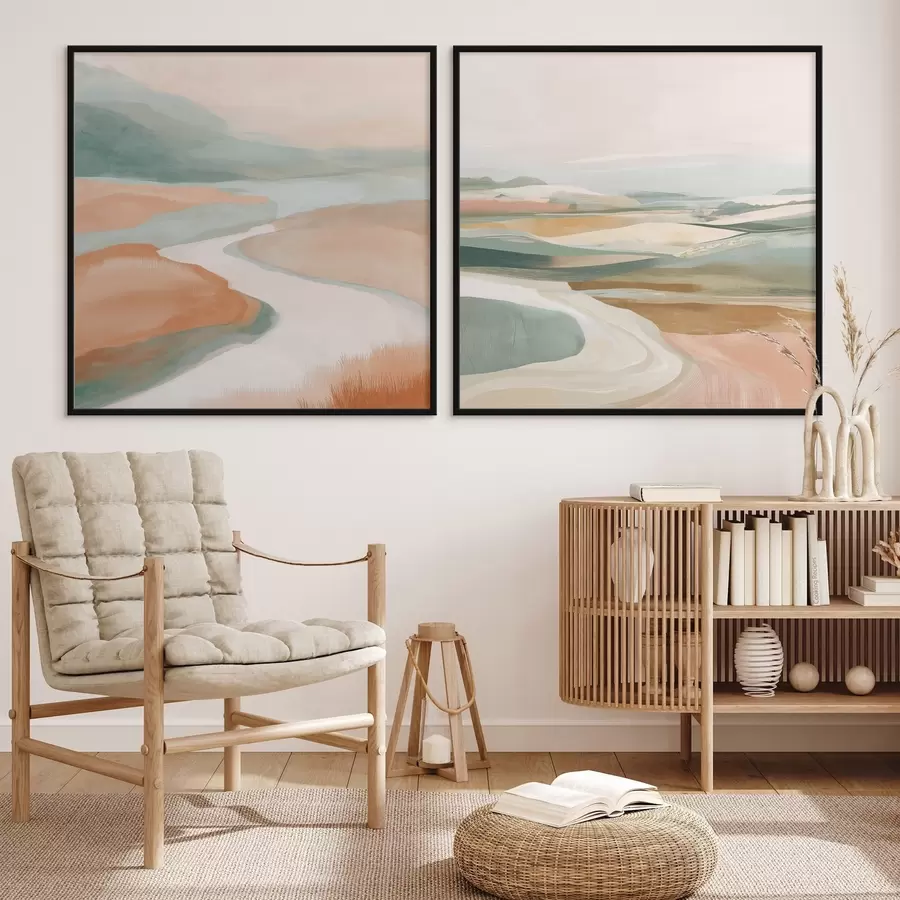 fotószőnyeg Absztrakt dombok és folyó pasztell színpalettán d00896