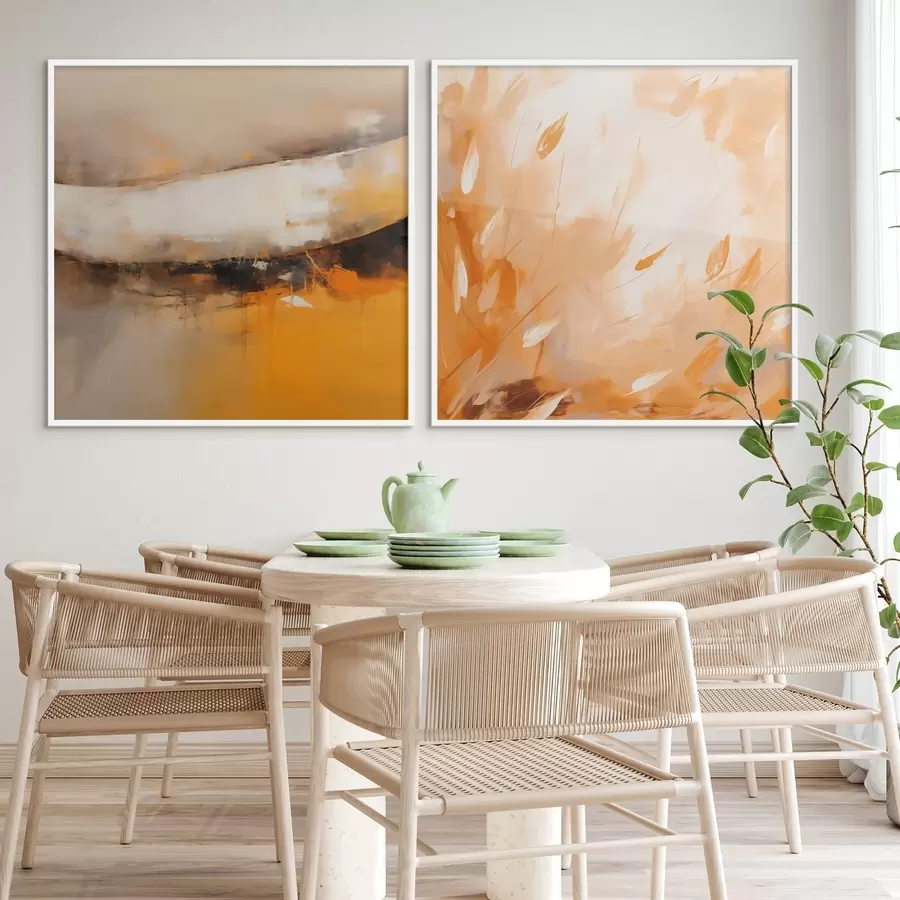 fotószőnyeg Absztrakt diptichon olajfestmény stílusban, sárga-narancssárga és fekete tónusokkal d00897