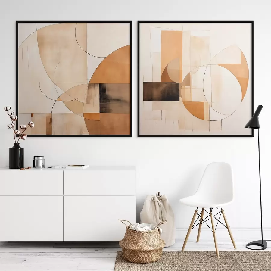 fotószőnyeg Modern absztrakció körökkel és vonalakkal, kávétejszín színekben d00898