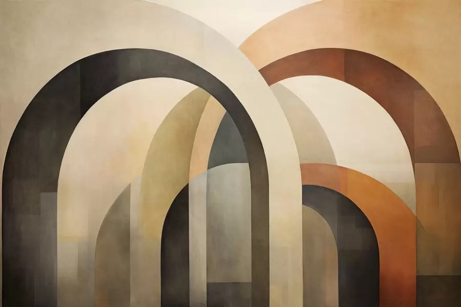 fotószőnyeg Absztrakt textúrájú geometrikus ívek földes bézs, barna és szürke árnyalatokban, réteges, modern építészeti kialakítás w09611