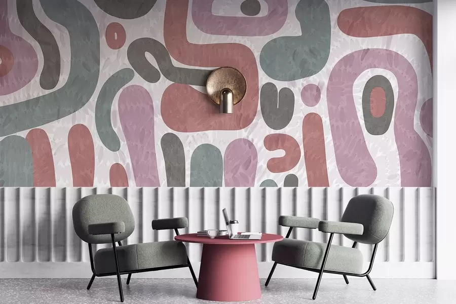 fotószőnyeg Absztrakt textúrájú formák halvány rózsaszín, zöld és szürke árnyalatokban, textúrált háttérrel, modern művészet w09622