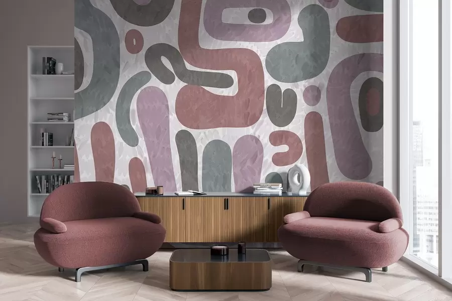 fotószőnyeg Absztrakt textúrájú formák halvány rózsaszín, zöld és szürke árnyalatokban, textúrált háttérrel, modern művészet w09622