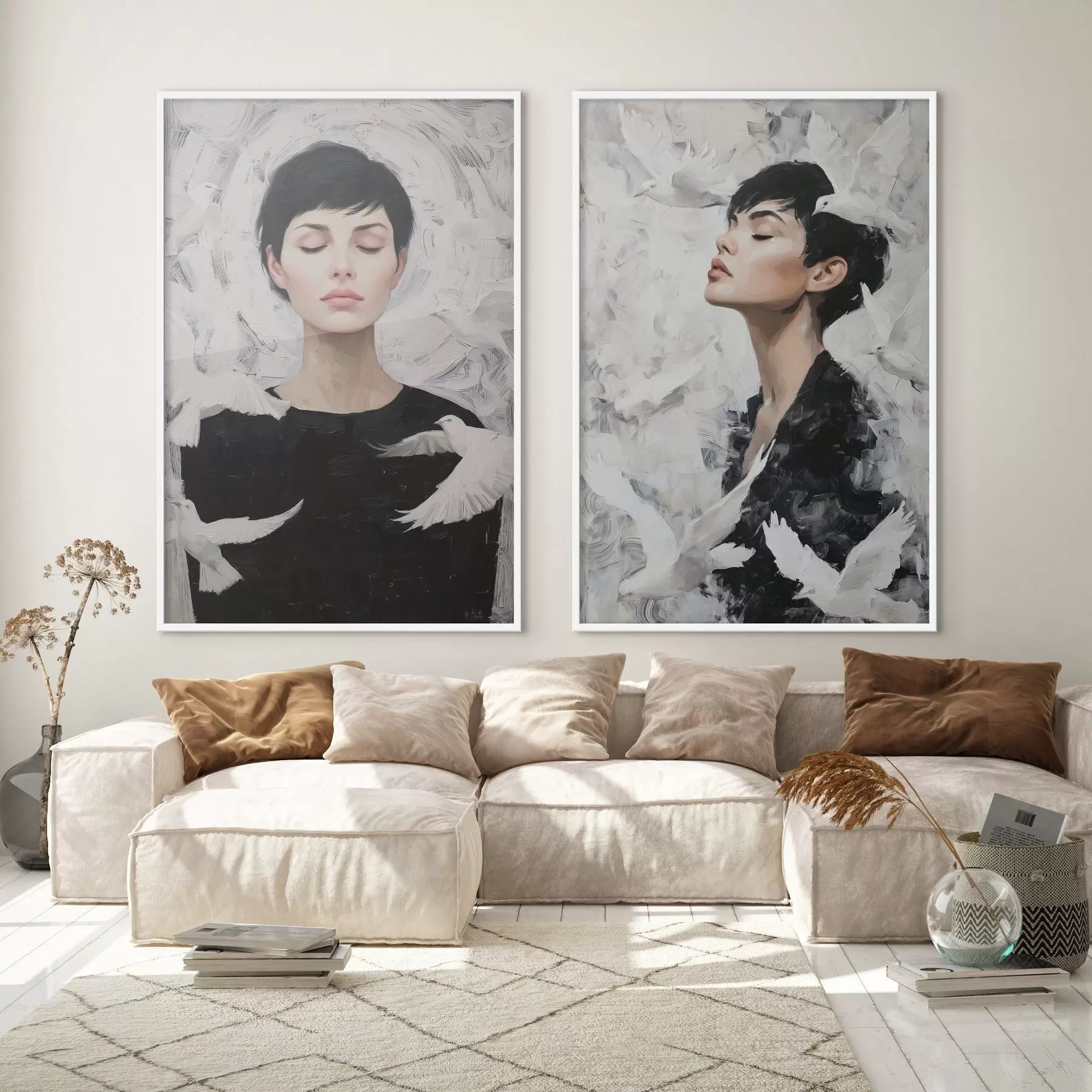 fotószőnyeg Nő galambokkal d00923