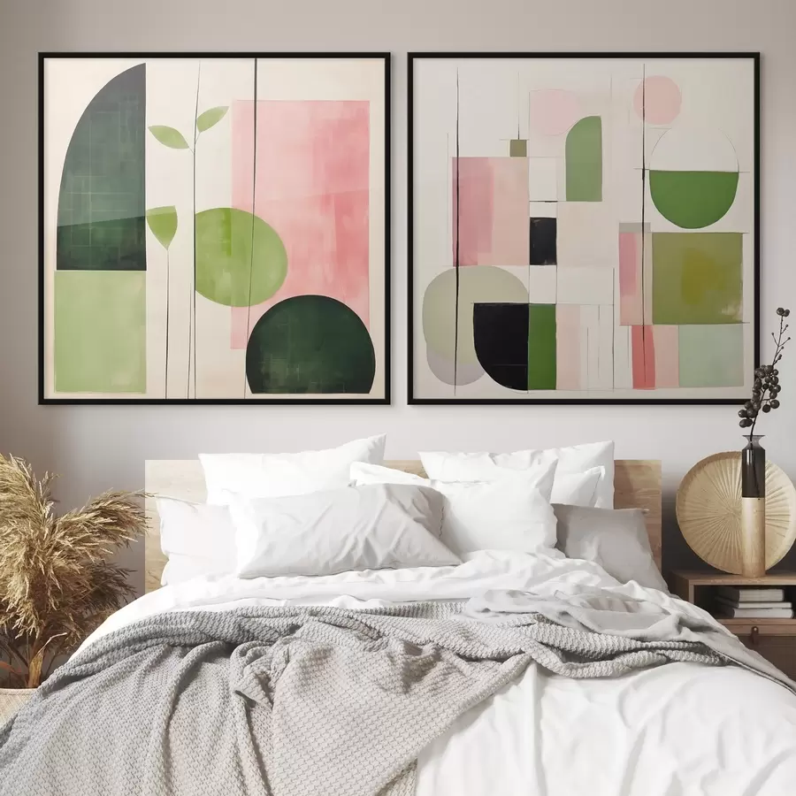 fotószőnyeg Minimalista diptichon stilizált növényvilággal és geometriával d00894