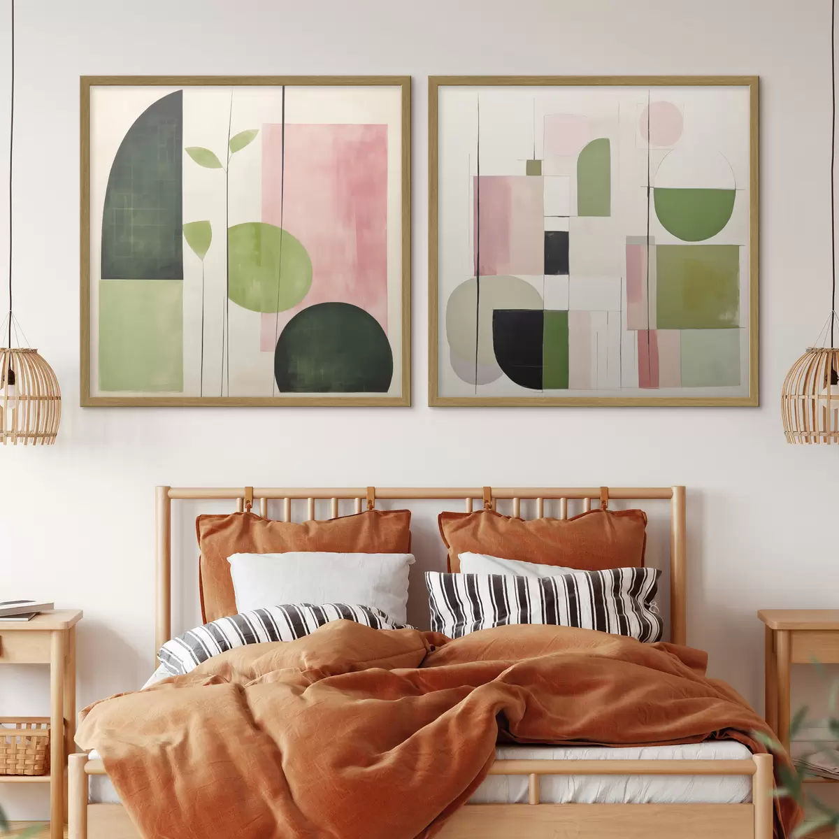 Plakát a sziklán Minimalista diptichon stilizált növényvilággal és geometriával d00894
