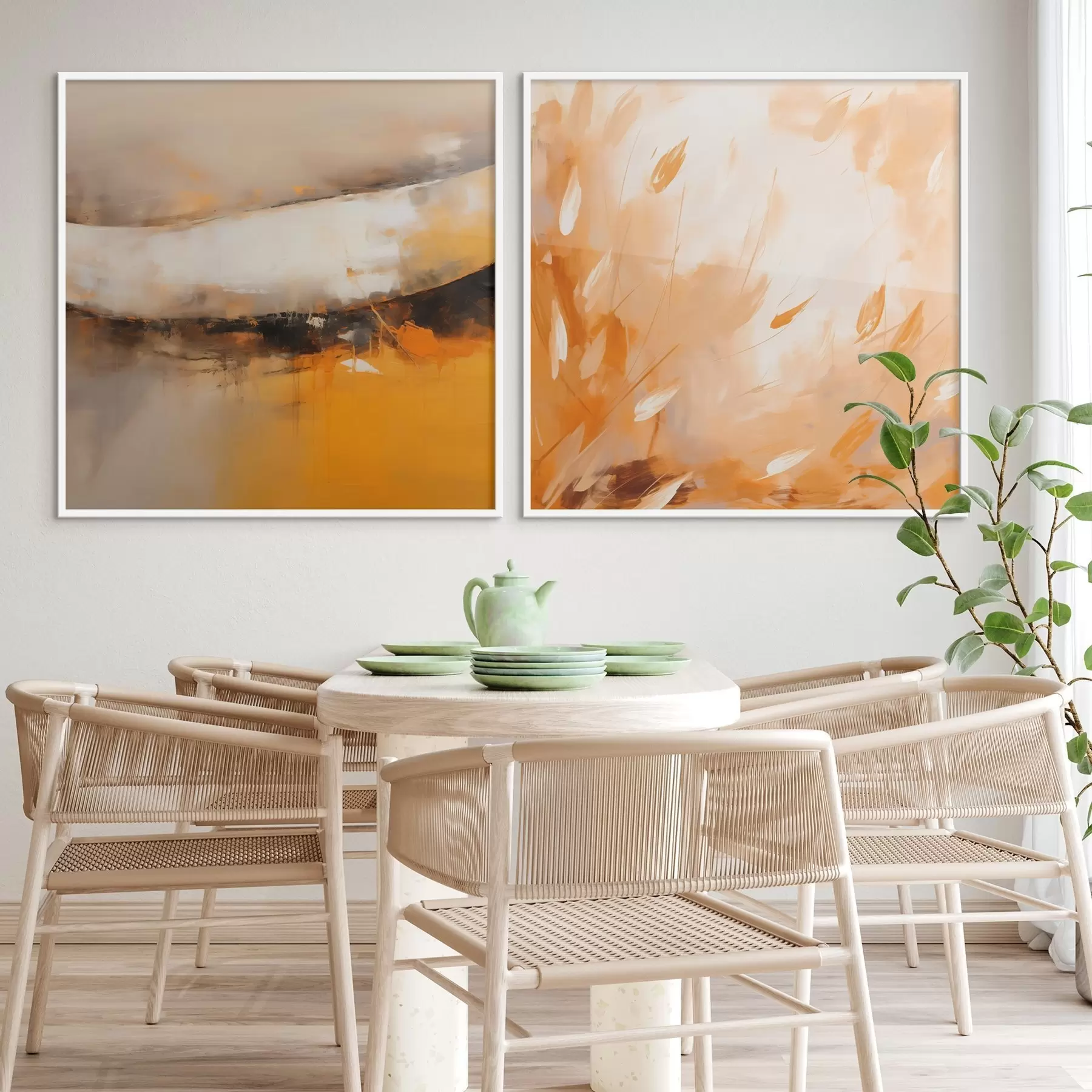 fotószőnyeg Absztrakt diptichon olajfestmény stílusban, sárga-narancssárga és fekete tónusokkal d00897