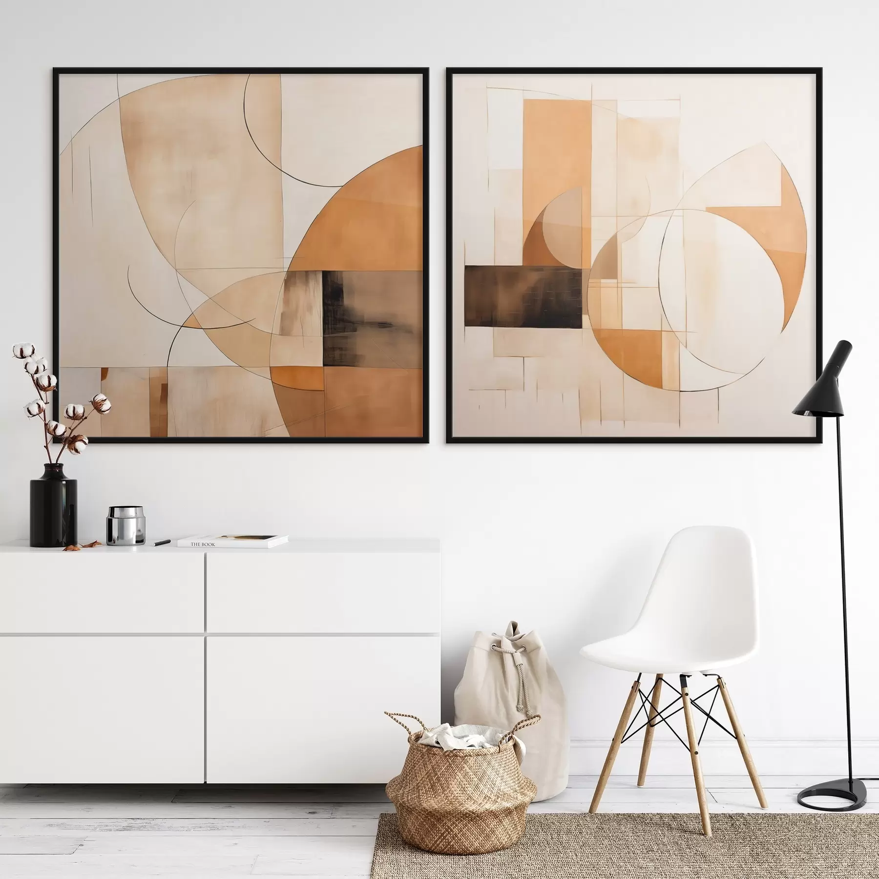 fotószőnyeg Modern absztrakció körökkel és vonalakkal, kávétejszín színekben d00898