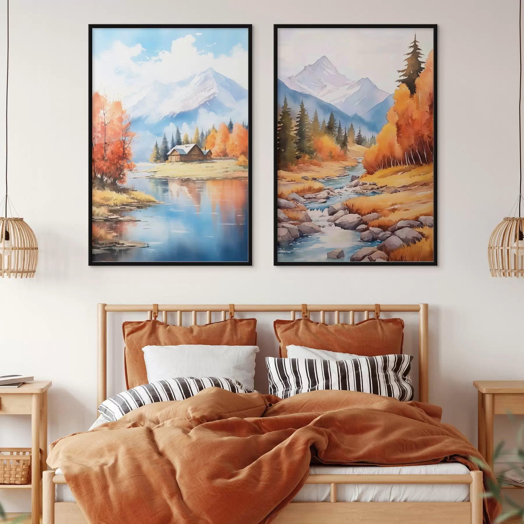 fotószőnyeg Őszi hegyvidéki táj tóval és folyóval d00929