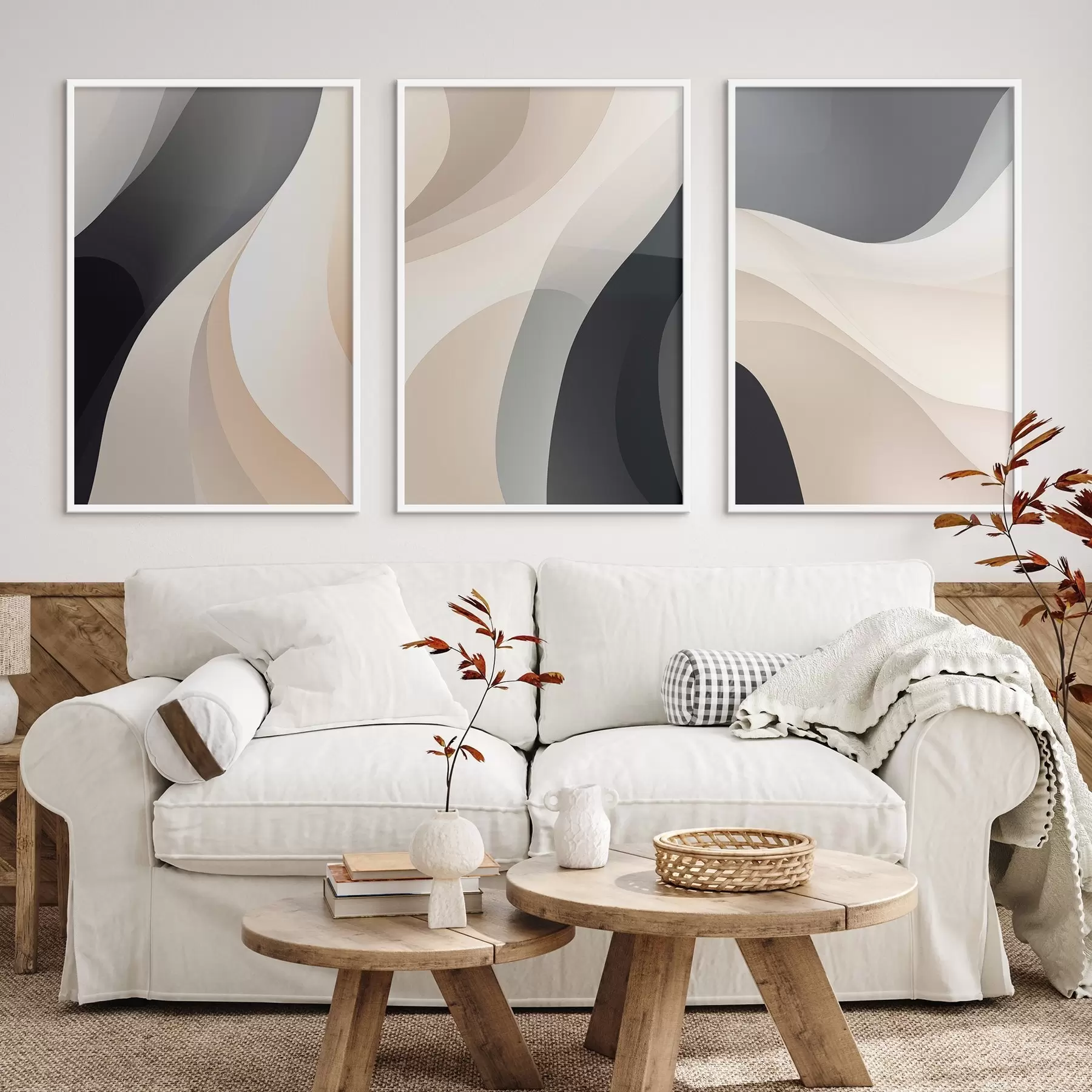 fotószőnyeg Minimális, áramló görbék krém, szürkésbarna és fekete színekben d00962