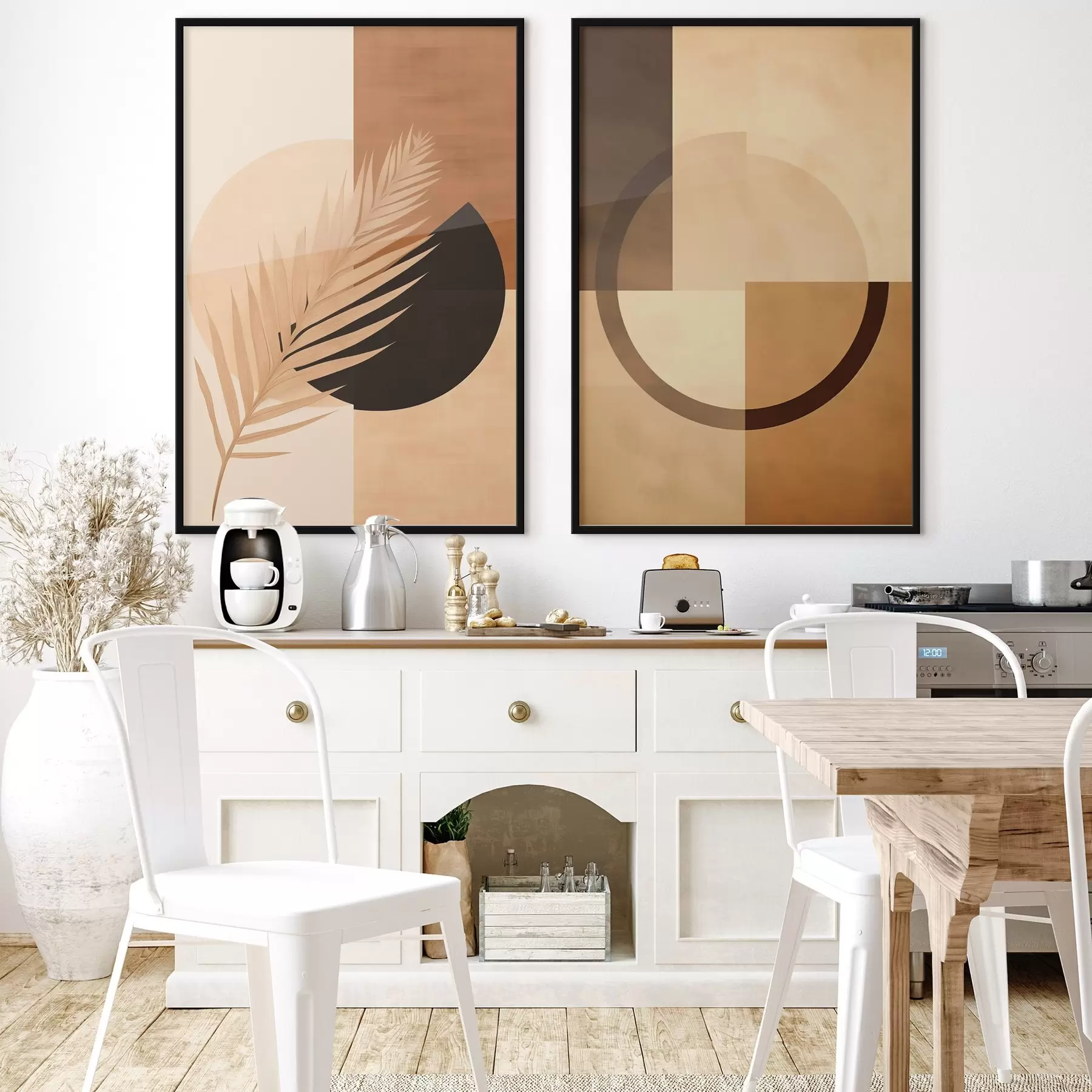 fotószőnyeg Terrakotta és bézs geometriai minták pálmalevél motívummal d00968