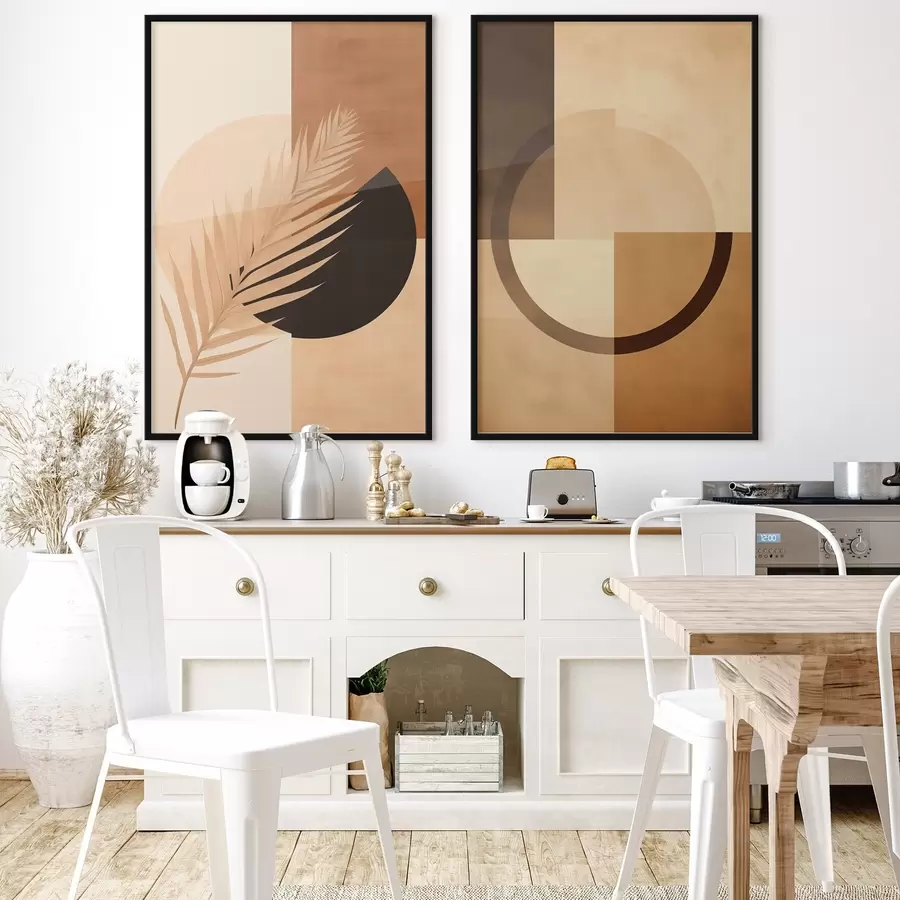 fotószőnyeg Terrakotta és bézs geometriai minták pálmalevél motívummal d00968