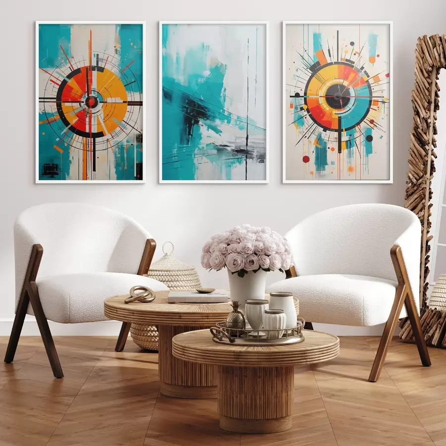 fotószőnyeg Radiális absztrakt, türkiz és narancssárga színű robbanásokkal d00973