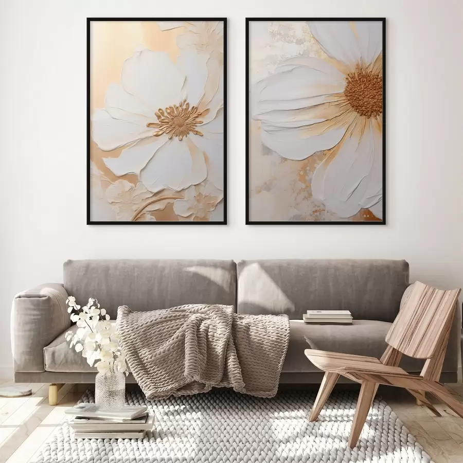 fotószőnyeg Finom szirmú fehér virág, texturált absztrakt háttér, elegáns, dekoratív művészet d01006