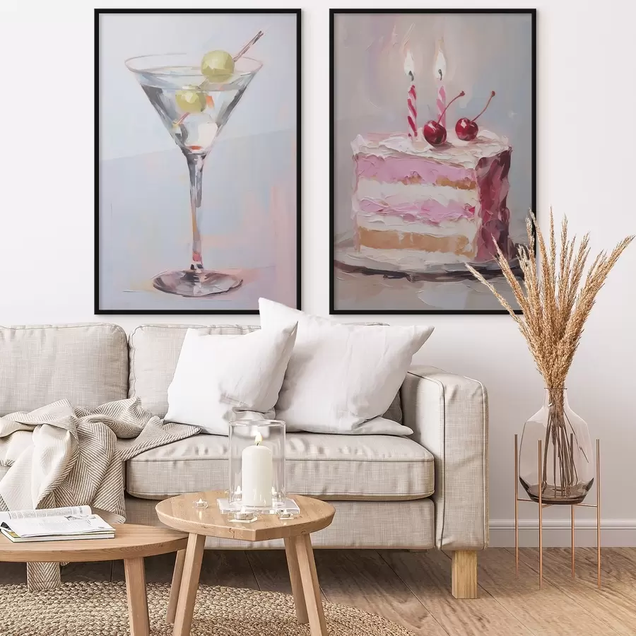 fotószőnyeg Egy pohár ital és egy darab torta utánzat festmény d01019