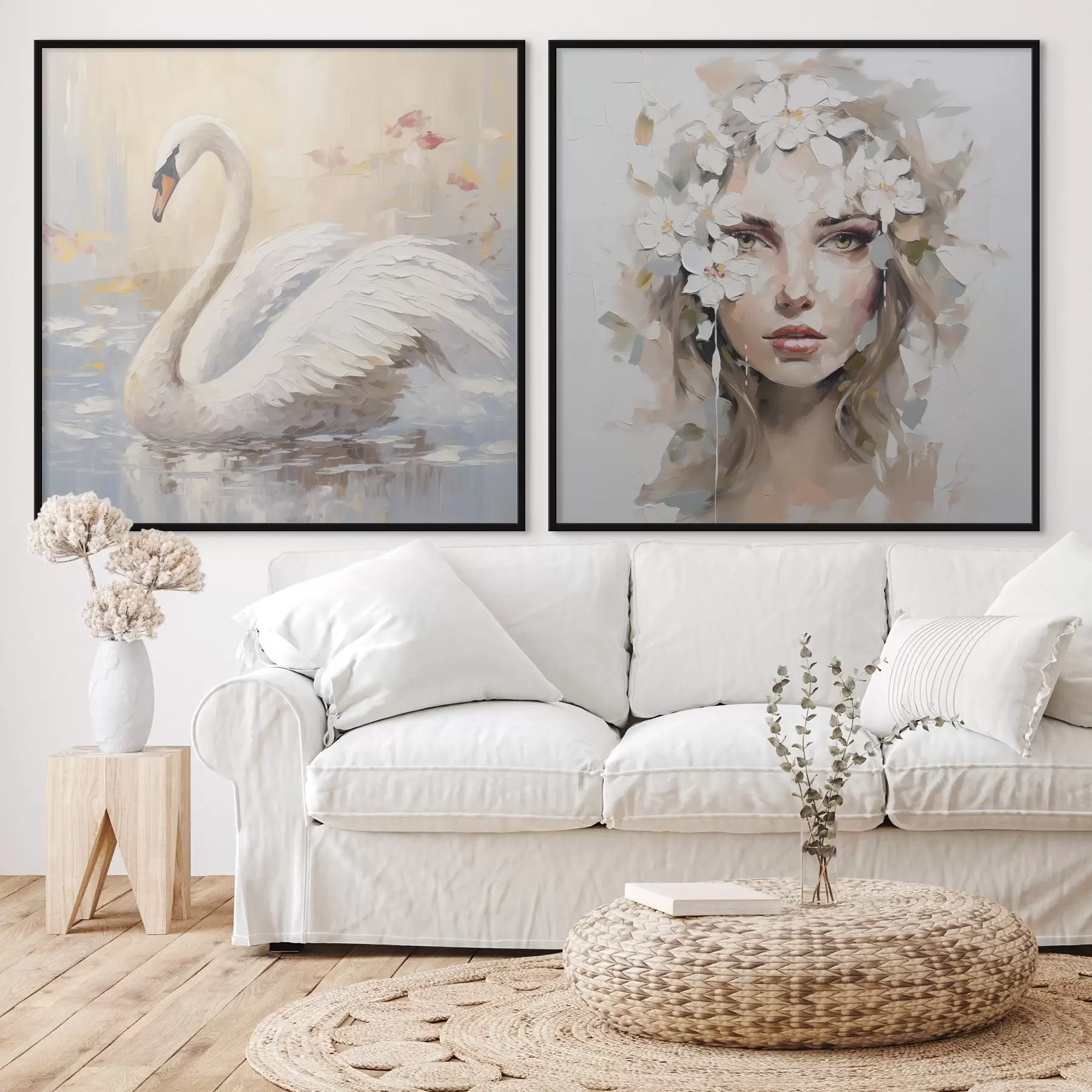 fotószőnyeg Hattyú és lányportré, festménymásolat d01030