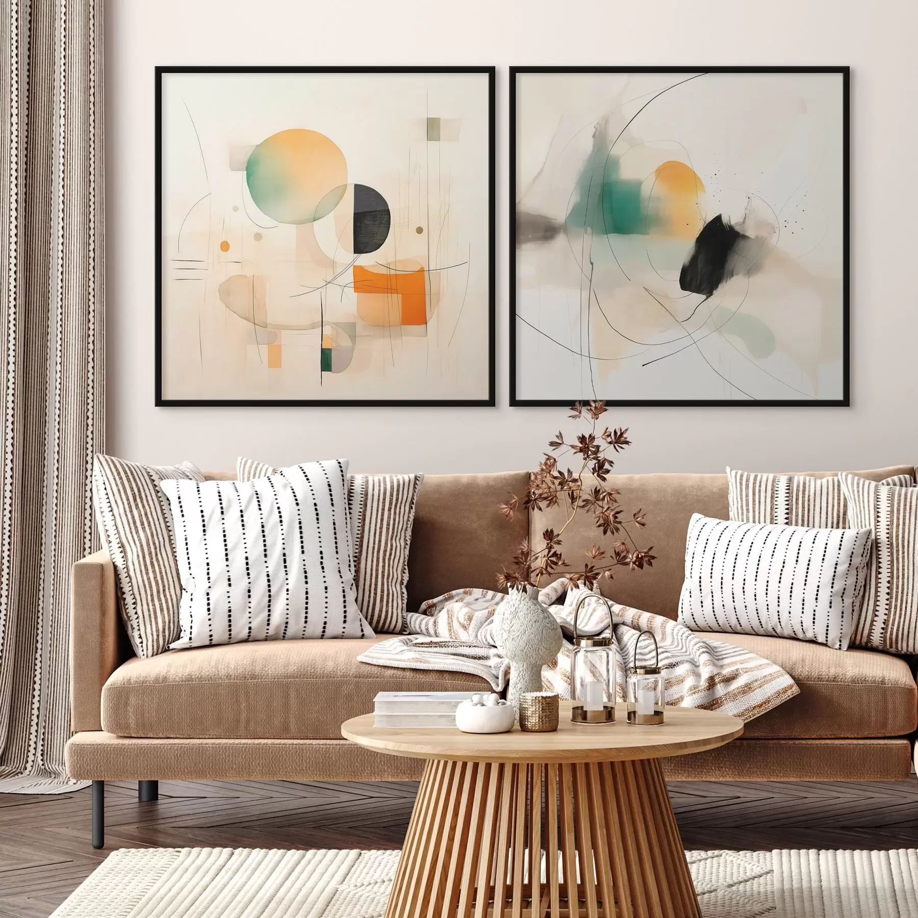 fotószőnyeg Absztrakt diptichon kör alakú formákkal és dinamikus vonalakkal d00981