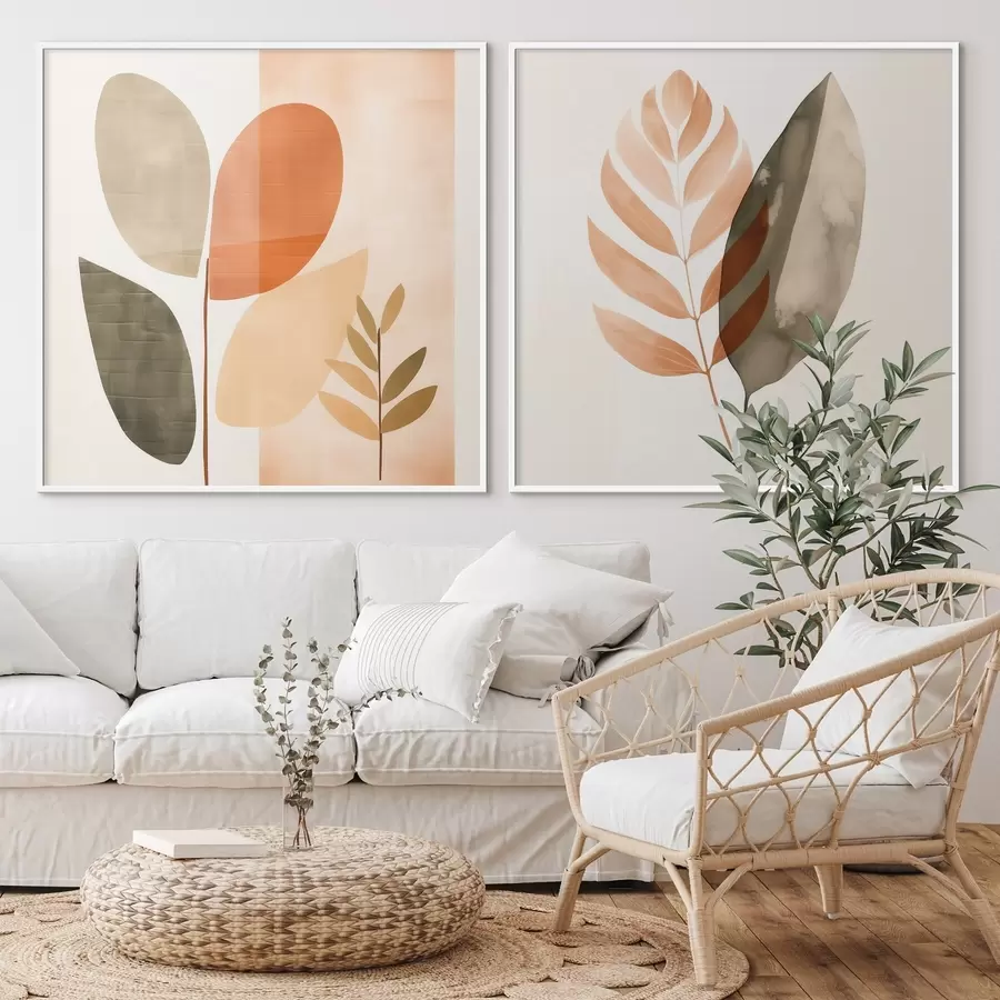 fotószőnyeg Pasztell színű, botanikai motívumokkal díszített diptichon d00983