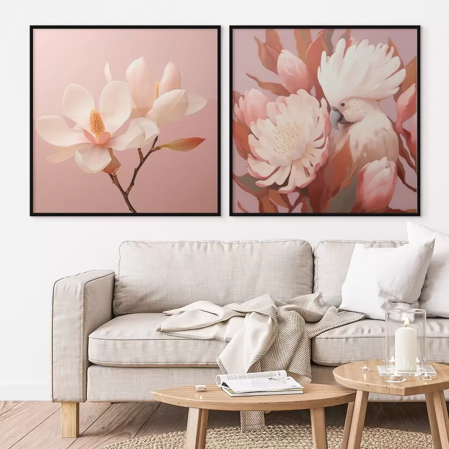 fotószőnyeg Virágkompozíció madárral, művészi illusztrációs stílusban d00994