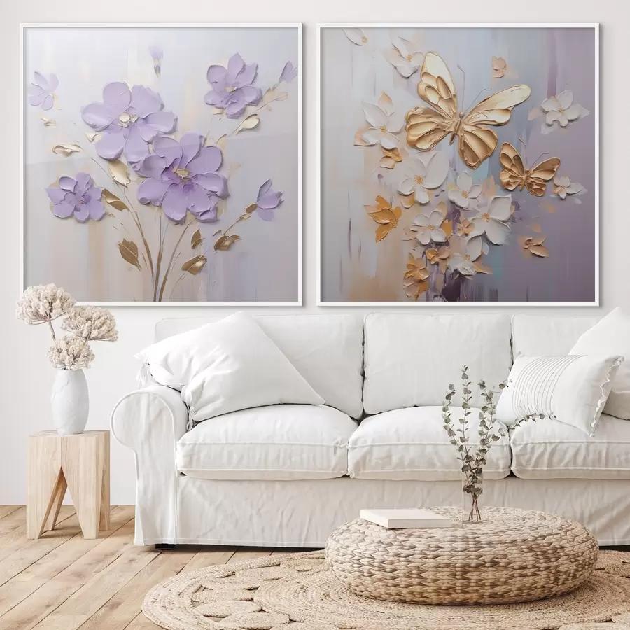 fotószőnyeg Pillangók és virágok utánzat festmény d01046