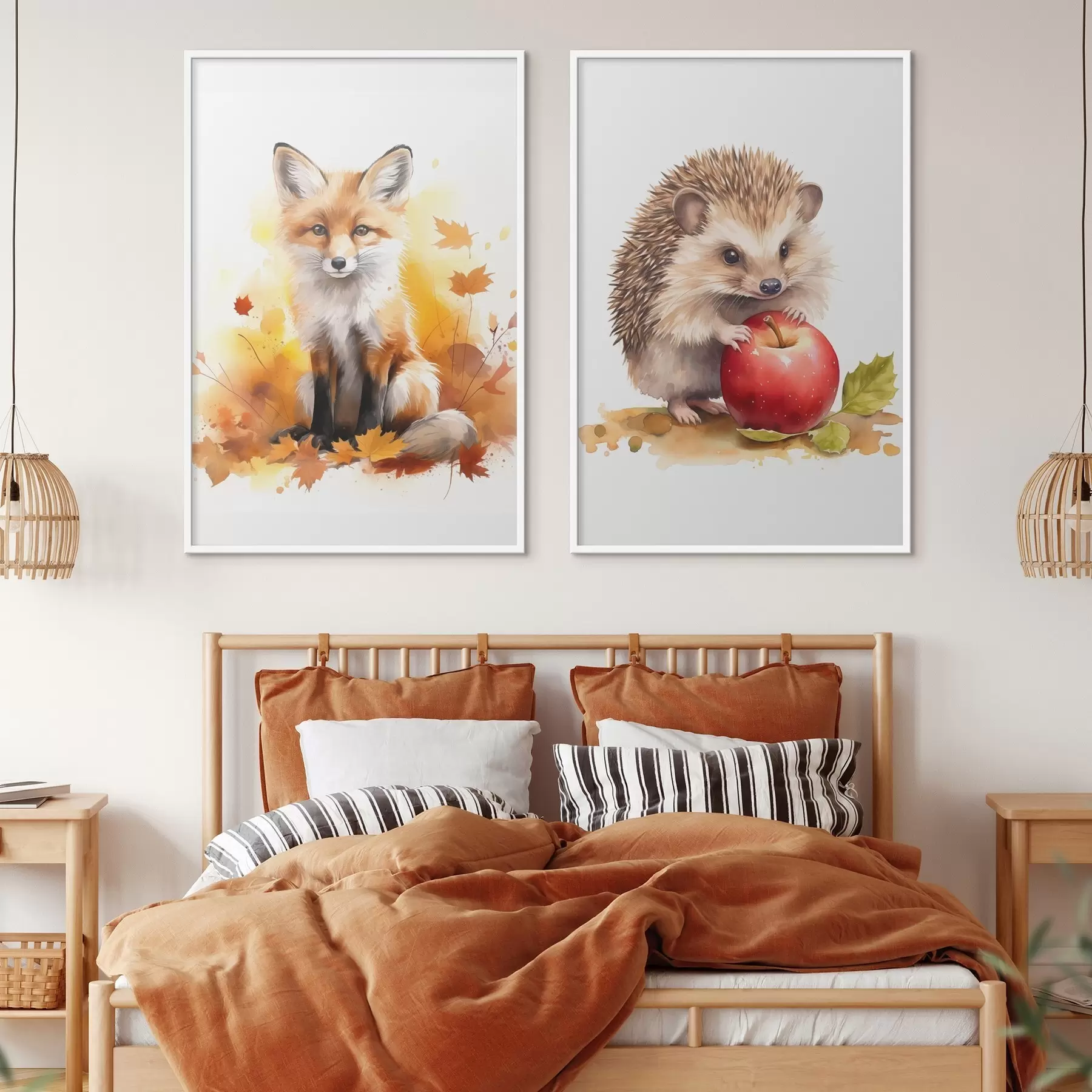 fotószőnyeg Róka és sündisznó, akvarell utánzat d01050